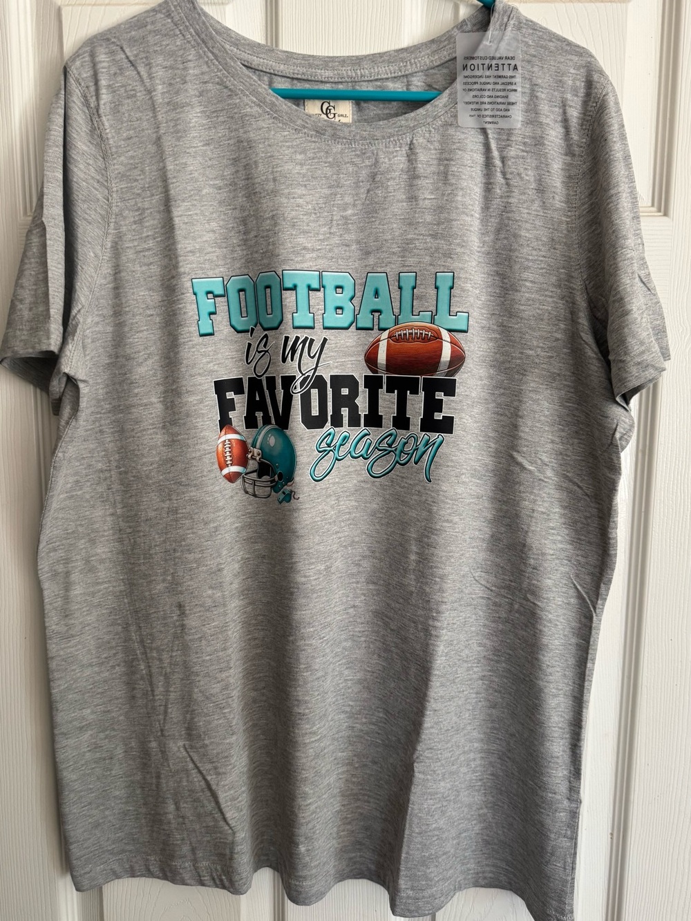 Acid Washed New Grey 'Football Is My Favorite Season' Short Sleeve Crew Neck Tee